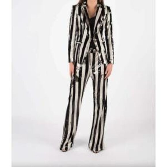 NEW ANY OLD IRON sequin trouser in black and white - Picture 2 of 3